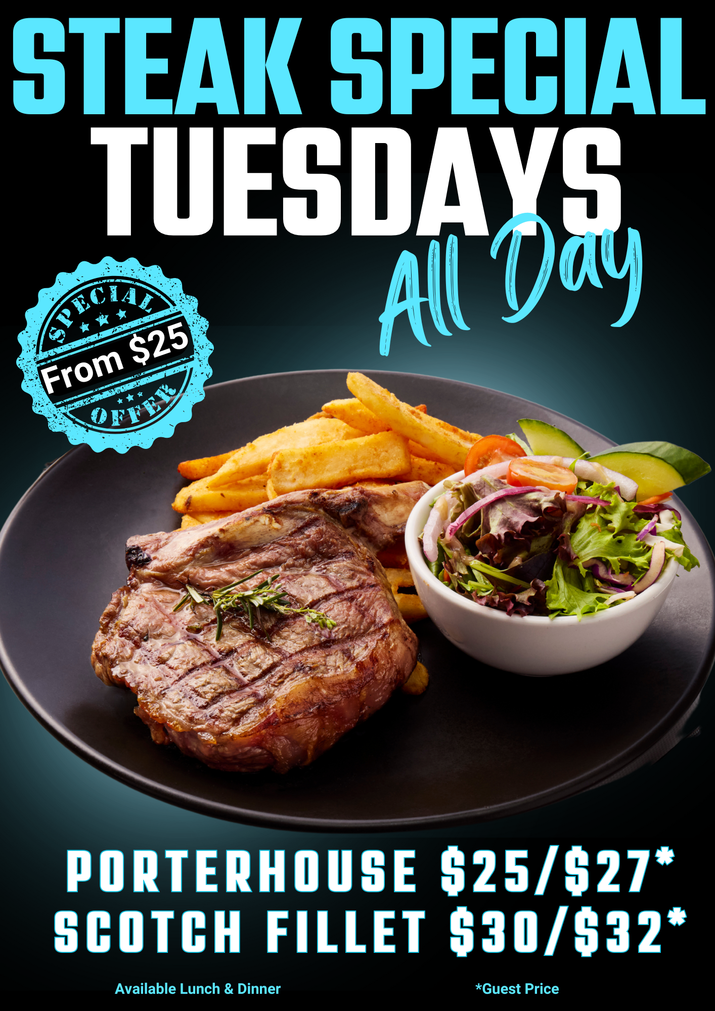 Tuesday Steak Special All Day 3